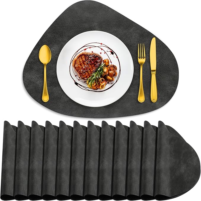 ADRIMER Placemats, Heat Resistant Round Placemats Set of 12 Washable 13 x 17 Inch, Waterproof Table Mats Wipeable for Kitchen, Dining Room Table Christmas Decor, Dark Grey by Adrimersdreamistobeanindispensablecompanioninyourlife