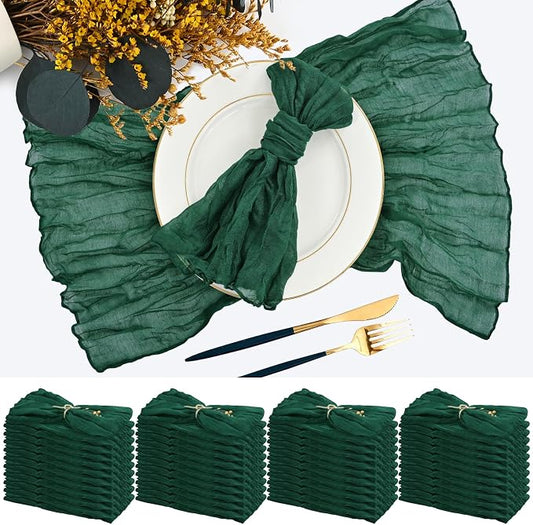 42 Packs Gauze Cheesecloth Napkins 20 x 20 Inch Emerald Green Wrinkled Dinner Napkins, Dark Green Rustic Boho Soft Cloth Napkin for Wedding Party Event Dinner Table Decoration by Teruntrue