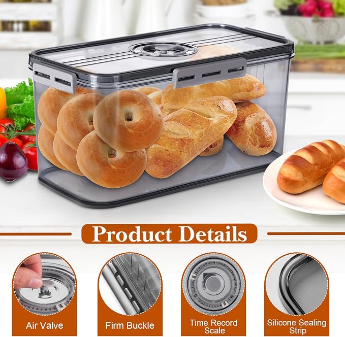 ANYPROLUS Bread Box for Homemade Bread Boxes for Kitchen Counter Airtight, Time Recording Bread Storage Container with Lid, Bread Containers Storage Airtight Loaf Bread Keeper, Dark Grey - Image 3