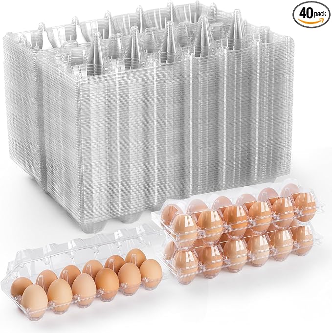 40 Pack Egg Cartons Cheap Bulk,Plastic Egg Carton 2x6 Grids | 12 Count Clear Egg Cartons, Reusable Egg Holder Egg Trays for Family, Chicken Farm, Markets Display - Medium Egg Container by AYAYGD