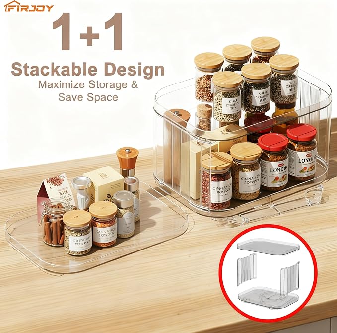 Lazy Susan Organizer for Cabinet, Pantry, Countertop (2 Tier 14" x 10" Clear - 2 Pack, Rectangular) - Image 5