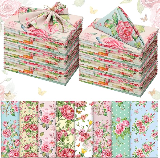 24 Pcs Cloth Napkins Bulk-15 x 15 Inch Soft Fabric Napkins Bulk Cloth Washable Reusable Plants Floral Square Napkin Cotton Dinner Towel for Spring Tea Party (Pink Flower) by VitalCozy