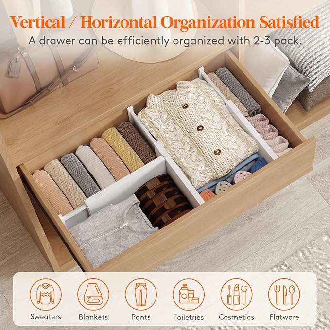 Lifewit 6" Tall Upgrade Drawer Dividers, Adjustable Deep Drawer Organizer | 13.5"-22" Expandable White Drawer Separator for Clothes, Dresser/Kitchen/Closet/Bedroom/Office Organization & Storage, 5 Pack - Image 5