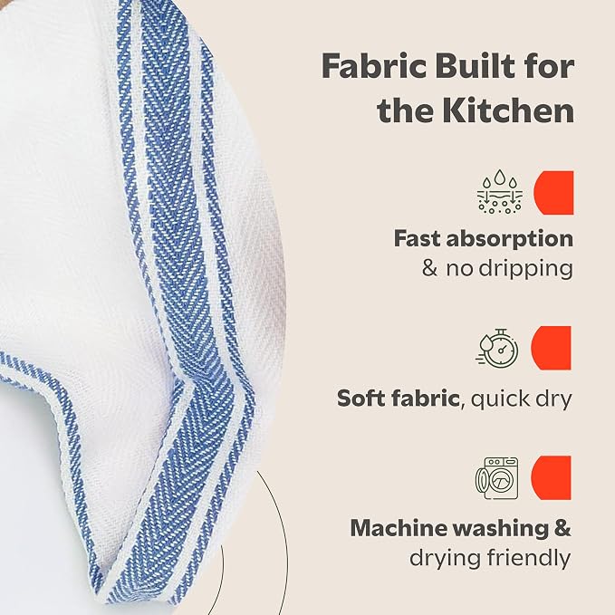 Zeppoli Classic Dish Towels - 15 Pack - 14" by 25" - 100% Cotton Kitchen Towels - Reusable Bulk Cleaning Cloths - Blue Hand Towels - Super Absorbent - Machine Washable - Image 4
