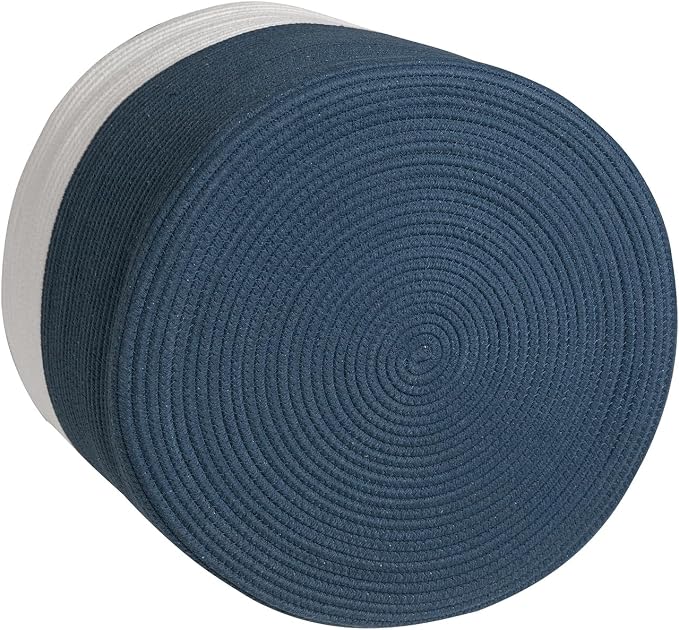 20x15 Inch Extra Large Round Cotton Rope Storage Basket with Lid, Decorative Woven Bin with Cover for Living Room Bedroom Closet, Dark Blue - Image 7
