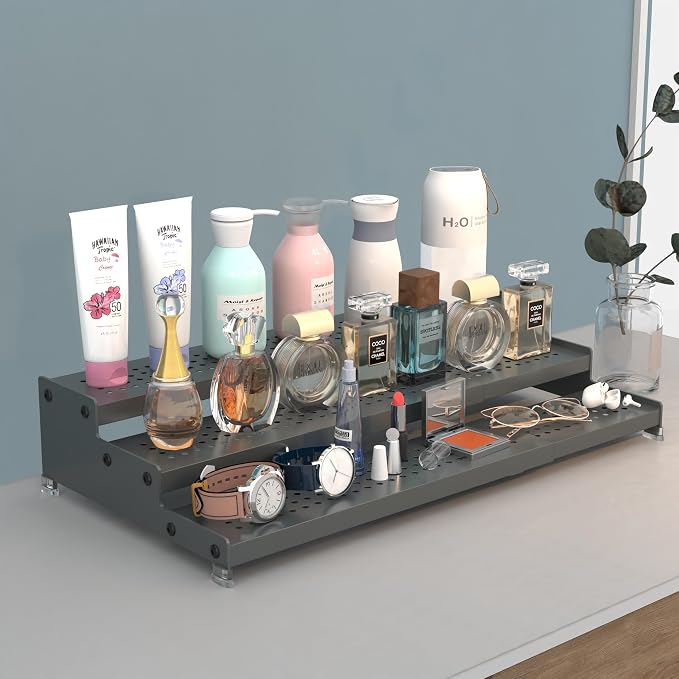 Expandable Spice Rack organizer with 3-Tier step shelf,Modern Design heavy duty,Non Skid and Visibility,Great for Kitchen Cabinet, Pantry and more(3PACKS/GUN-GREY) - Image 5
