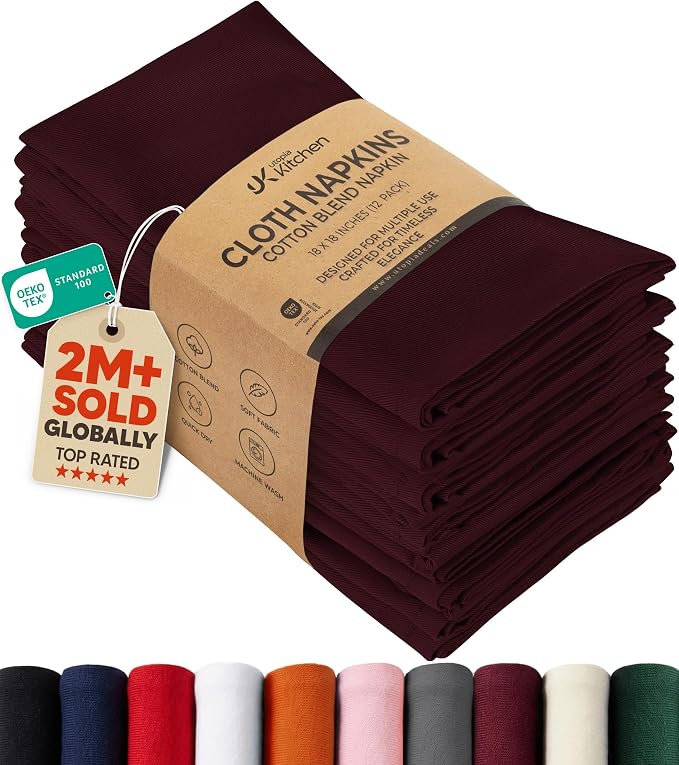 Utopia Kitchen Cotton Blend Burgundy Cloth Napkins [12 Pack, 18x18 Inch] | Absorbent Washable and Reusable for Dinner, Restaurant, Lunch, Wedding and Hotel by UTOPIAKITCHEN