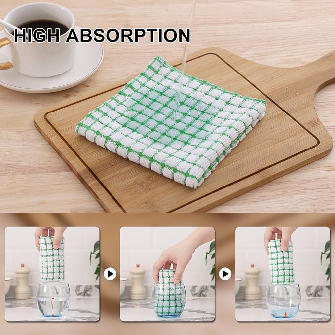 Kitinjoy Cotton 6 Pack Terry Kitchen Towels, Green | 16 x 25 Inches Super Soft and Absorbent Dish Towels, Quick Drying hand towels for kitchen Drying - Image 3