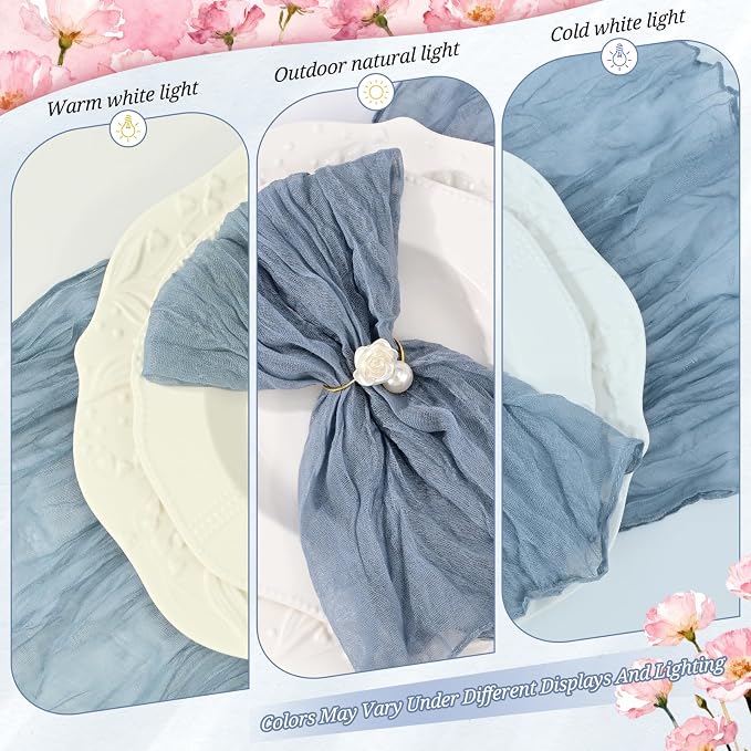 10 Pack Dusty Blue Cheesecloth Napkins 20"x20" Boho Washable Cloth Napkins Set of 10 Wrinkled Cheese Cloth Napkins Gauze Dinner Table Napkin for Wedding Party Baby Shower Birthday Decor - Image 7