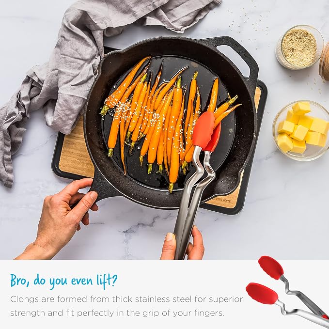 Dreamfarm Clongs Grippy Silicone & Stainless Steel Kitchen Cooking Tongs with Click-Lock Open & Close - 9" Black | Stainless steel, strong-grip non-stick safe tips, one-handed button lock open and close, sit-up handles for mess free benches - Image 8