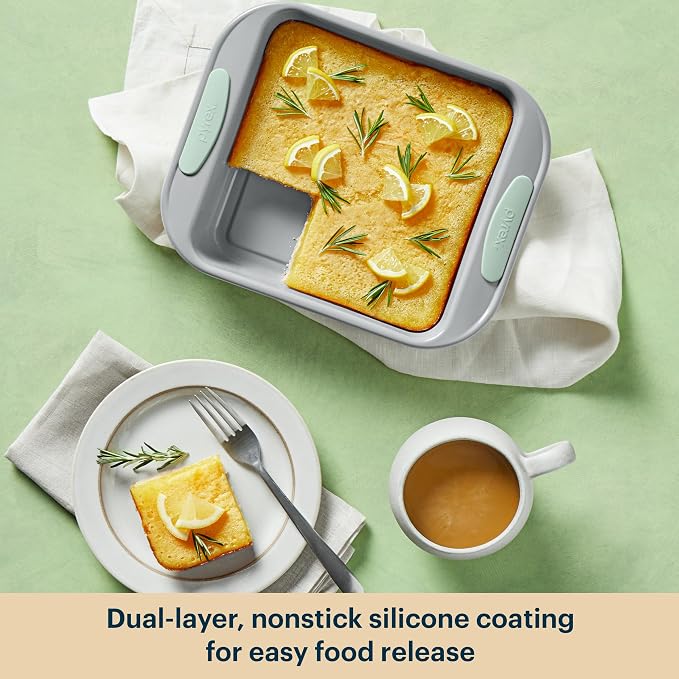 Pyrex 8-Piece Metal Bakeware Set with Heatsafe Silicone Handles, Sage | Lightweight stainless steel baking trays with heatsafe silicone handles, made without PFAS, mercury, lead, cadmium & BPA - Image 5