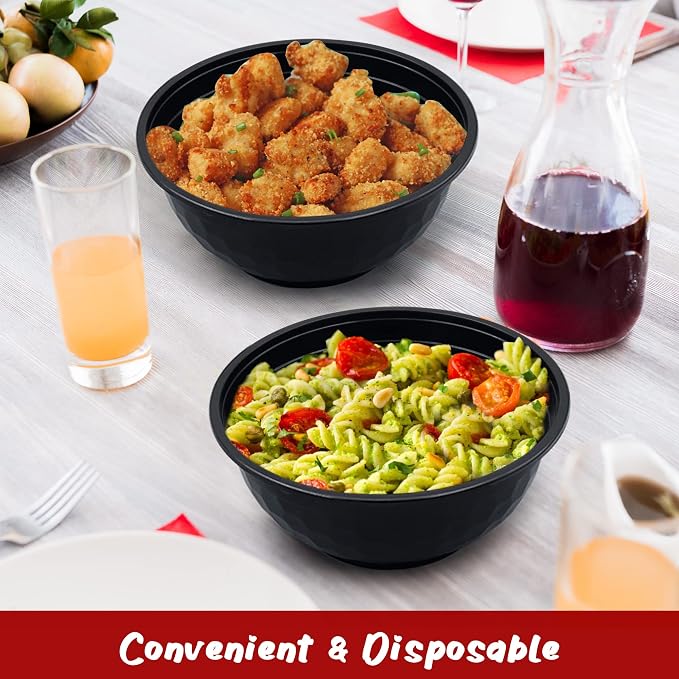 150 Pcs Stackable Meal Prep Bowl Containers,42 OZ Food Takeout Bowls Reusable,Black Disposable With Lids,Microwavable Dishwasher Safe Leak Resistant for Noodle Soup,Salads& Ramen (42oz) - Image 7