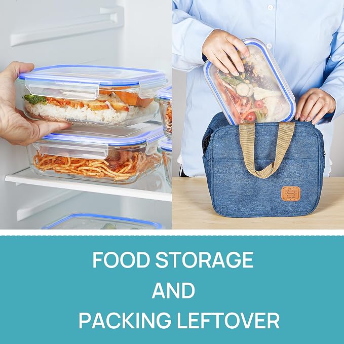 Vtopmart 5 Pack 35oz Glass Food Storage Containers with Lids, Blue | Meal Prep Containers, Airtight Reusable Lunch Container Set, Safe for Oven, Microwave, Freezer, and Dishwasher, BPA Free - Image 5