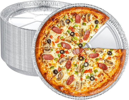 50 Pack Disposable Round Foil Pizza Pans Aluminum Pizza Pans for Personal Pizzas, 11 Inch Round Tin Foil Pan for Cookies, Cake, Focaccia-Freezer & Oven Safe by FWEEK