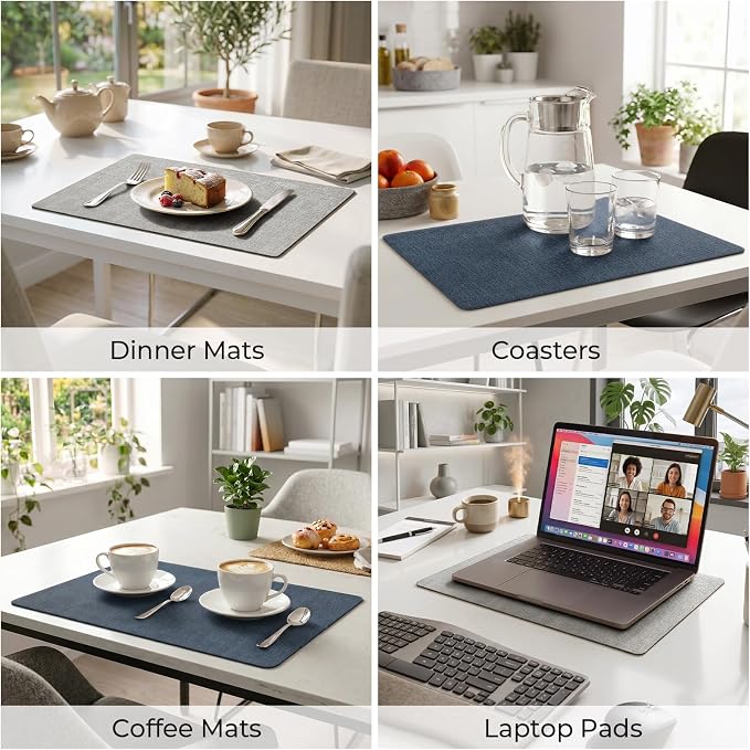 Romanstile Vinyl Placemats Set of 4, Reversible Faux Leather Heat Resistant Wipeable Table Mats, Waterproof Washable Non-Slip Table Placemats for Dining/Kitchen/Outdoor (Grey Nave Blue, 12" x 17") - Image 5