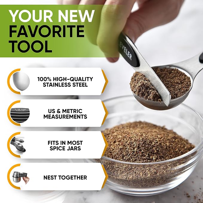 Spring Chef Magnetic Measuring Cups & Spoons Set of 15 with Leveler, Black & Stainless Steel Large Box Grater with Handle - 2 Product Bundle - Image 5