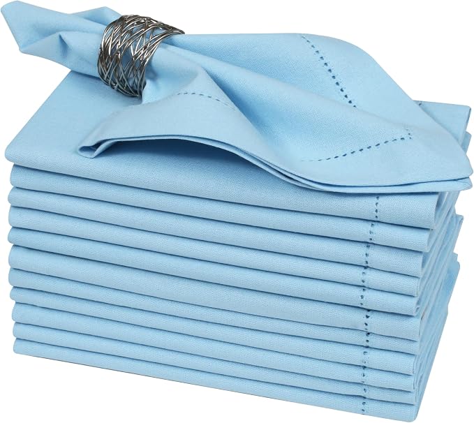 Bedding Craft Cloth Dinner Napkins Set of 12 – 18x18 Airy Blue Linen-Look Hemstitched – Soft Machine Washable Reusable Napkins for Weddings, Parties & Elegant Table Settings - Image 9