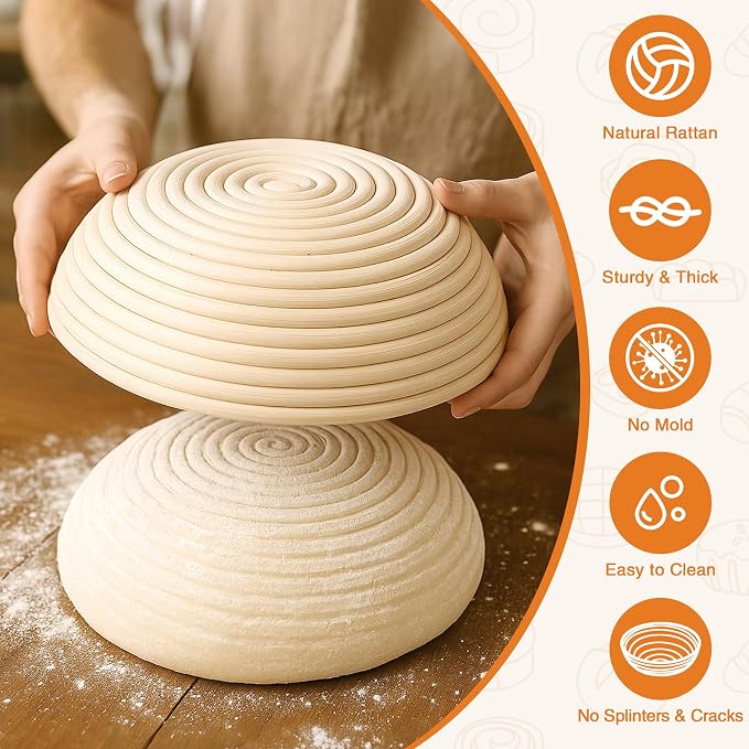 Aliggbent 40Pcs Sourdough Starter Kit, Banneton Proofing Baskets, Scale Jar | Bread baking supplies cutting board knife, 24oz digital, round oval, danish whisk lame sling scraper bags dough tools liners - Image 3
