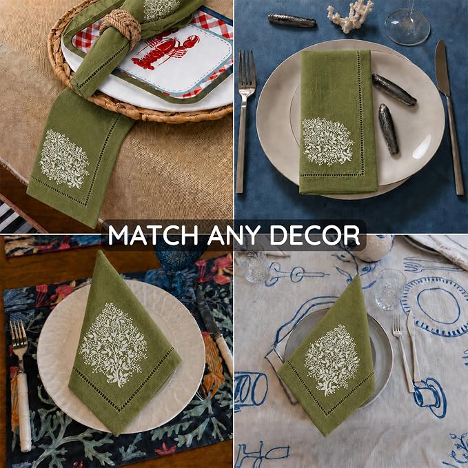 Cloth Napkins Set of 4, 20x20 inch, 100% Linen Hand Embroidered French Knot, Reusable & Machine Washable, Elegant Table Napkins for Dinner, Weddings, Parties (Lime) - Image 6