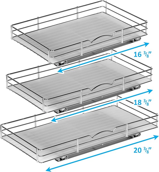Pull-Out Cabinet Spice Rack Organizer, 20 ⅜"W x 10 ⅜"D x 2 ¾"H | Slim Slide-Out Storage for Spices, Bottles & Jars, Premium Heavy-Duty Steel, Easy Install for Narrow Kitchen Cabinets, Chrome - Image 7