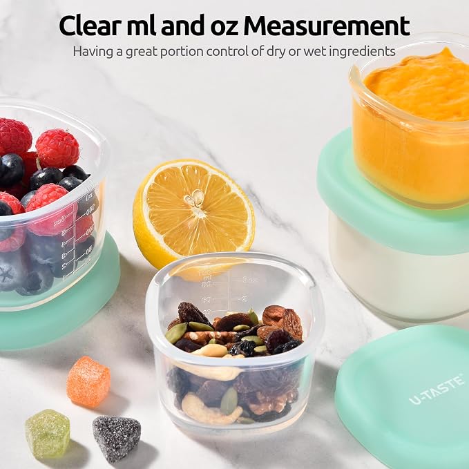 U-Taste Silicone Container with Lids, Small Mini Food Storage, 3oz&6oz*2 | Food Grade Liquid Silicone, Leak-Proof Airtight Lids, Freezer & Microwave Safe, Mini Sauce Tupperware with Clear Measurements - Image 5