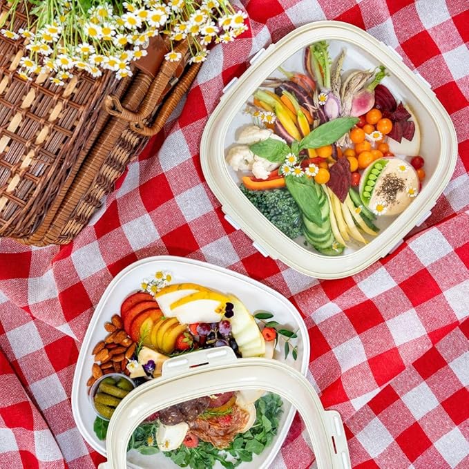 Crudités Portable Stretch-Lid Snack Tray, Square 2-Pack, Cream White - Image 5