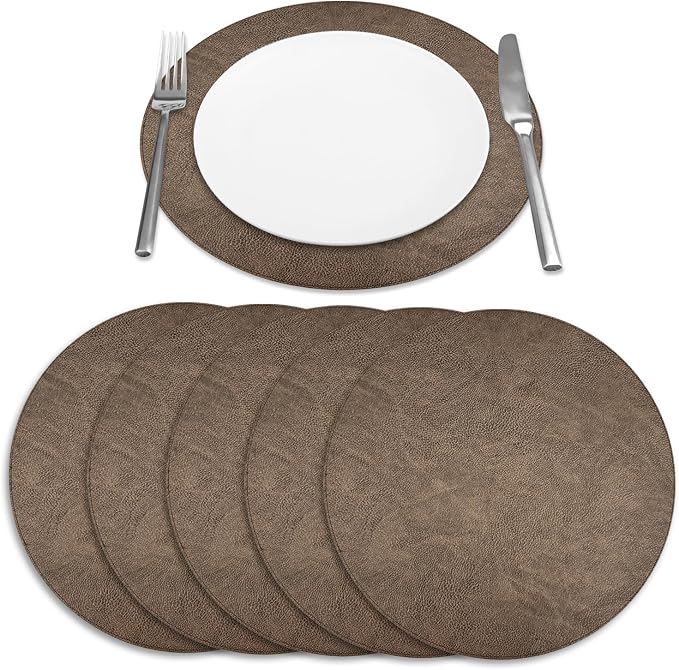 Placemats Set of 6 – Round 15” Faux Leather Table Mats for Dining, Heat Resistant & Non-Slip Washable Table, Indoor, Outdoor, Dining Table Set for 6, Modern Kitchen & Holiday Use, Bronze - Image 6