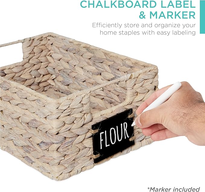 Best Choice Products Set of 4 9x12in Water Hyacinth Pantry Baskets, Woven Organizers w/Chalkboard Label, Chalk Marker - White - Image 2