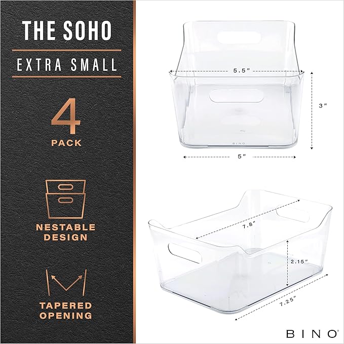 BINO | Plastic Organizer Bins, X-Small - 4 Pack | THE SOHO COLLECTION | Multi-Use Organizer Bins | Pantry & Freezer Bin | Plastic Storage Containers | Bin for Home & Kitchen Org - Image 2