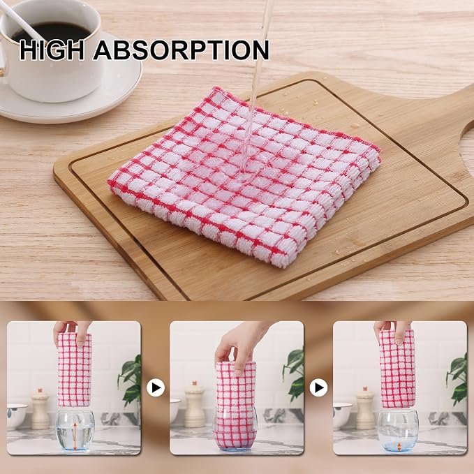 Kitinjoy Cotton 12 Pack Terry Kitchen Towels, Red | 16 x 25 Inches Super Soft and Absorbent Dish Towels, Quick Drying hand towels for kitchen Drying - Image 3