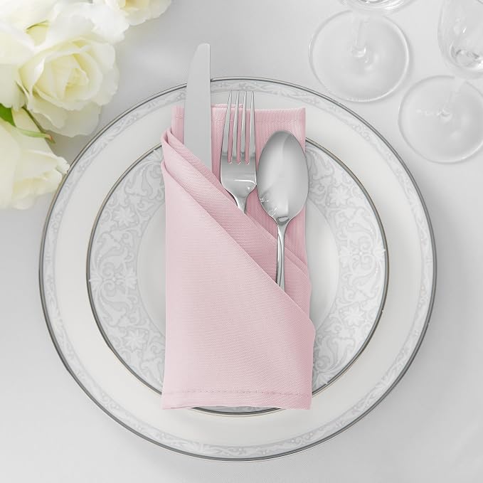 Lann's Linens Set of 12 Cloth Dinner Napkins, 17-inch Polyester Napkins, Washable and Reusable Fabric for Weddings, Hotels, Restaurants - Pink - Image 4