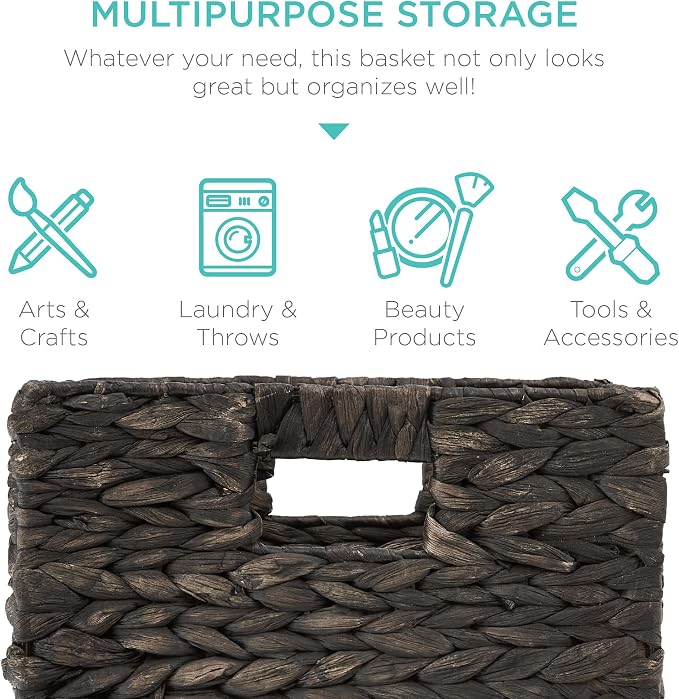 Best Choice Products 13x13in Pack of 5 Cube Storage Baskets, Water Hyacinth Multipurpose Collapsible Organizers, Handwoven Laundry Totes for Laundry, Living Room, Kids Room & Nursery - Black - Image 5