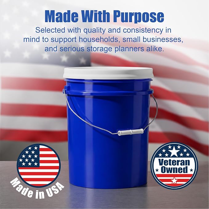 5 Gallon Bucket - Food Grade w/Lid BPA-Free, Blue/White, 6 | Airtight Gamma Seal Screw-On Lid, Heavy-Duty 90 Mil HDPE Plastic, Food Safe and Durable Container, Bulk Storage, Made in USA - Image 7