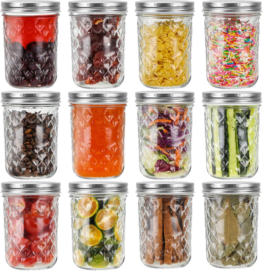Eathtek 16oz Wide Mouth Glass Mason Jars 12 Pack, 480 ml Glass Canning Jars with Airtight Lids, Ideal for Salad, Meal Prep, Perserving,Pickling, Jam, Honey With Lids