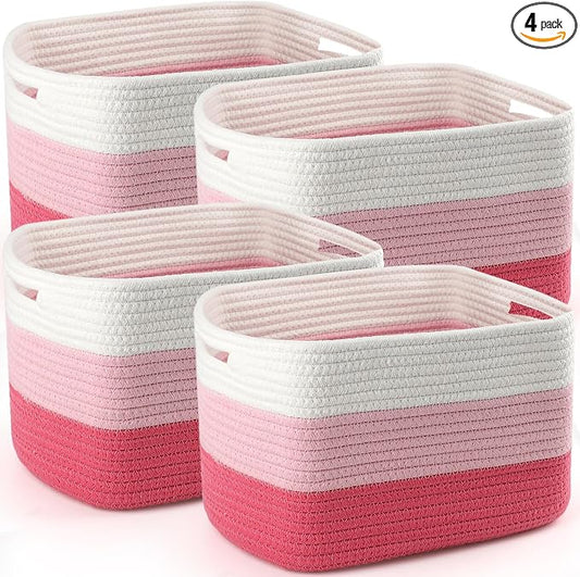 4 Pack Storage Baskets for Organizing, 11''Lx9''Wx8''H Woven Baskets for Storage Toys, Towels, Books, and Clothes, Cotton Rope Basket for Shelves with Handle by Unknown