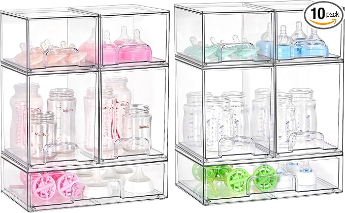 Vtopmart 10 Pack Baby Bottle Organizer Set, Stackable Storage Drawers Ideal for Kichen Countertop, Vanity, Bathroom, Cabinet, Pantry Organization by Vtopmart