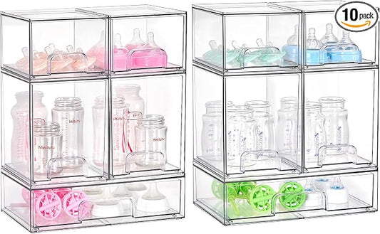 Vtopmart 10 Pack Baby Bottle Organizer Set, Stackable Storage Drawers Ideal for Kichen Countertop, Vanity, Bathroom, Cabinet, Pantry Organization by Vtopmart