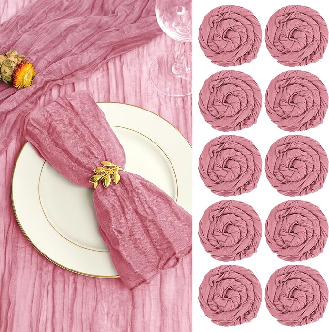 fani 60 Pack Gauze Cheesecloth Napkins, 20 x 20 in, Dusty Rose | Wrinkled Table Napkins, Soft Cotton, Rustic Decorative, Weddings, Party, Dinner Table, Everyday Use by fani