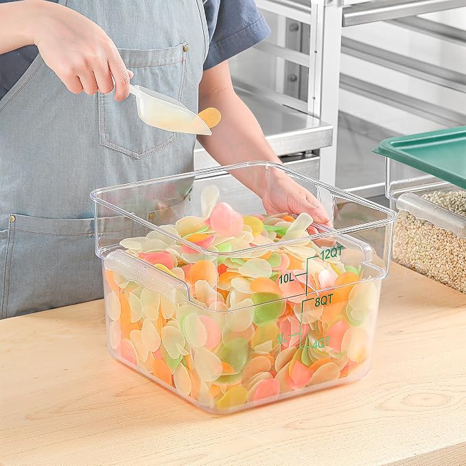 8 Pack 12 QT Food Storage Containers with Green Lids Hot Cold Resistant Stackable Square Commercial Container Set with Handle Scarle Commercial Kitchen service Business BPA-Free Polycarbonate - Image 2