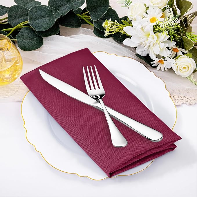 SuperO Set of 120 Cloth Napkins 17 x 17 Inch, Polyester Solid Washable Dinner Napkins with Hemmed Edges,Great for Restaurant, Wedding and Party(Burgundy) - Image 2