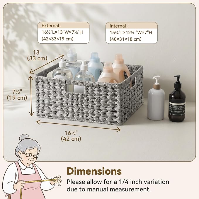 GRANNY SAYS Wicker Baskets for Organizing, Waterproof Pantry Basket, 1-Pack | Plastic Wicker Storage Baskets for Shelves,Large Wicker Baskets for Storage,Handwoven Storage Baskets with Handle,Grey Basket - Image 7
