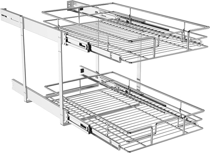 LOVMOR Individual Pull Out Cabinet Organizer, 2 Tier Slide Out Cabinet Drawers, Pots and Pans Organizer and Storage Pantry Shelf for Kitchen (14" W x 21" D) - Image 8