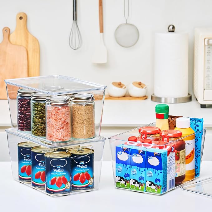theaoo Large Clear Storage Bins with Lids, Stackable Containers, 6 Pack | Pantry Organization And Storage For Kitchen, Fridge, Garage And Cabinets. Clear Design Keeps Items Organized - Image 3
