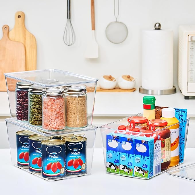 theaoo 6 Pack Clear Storage Bins with Lids Stackable AND Soda Can Dispenser for Refrigerator with Lids - Image 8