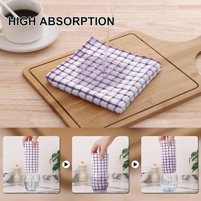 Kitinjoy Cotton 16 Pack Kitchen Towels and Dishcloths Sets, Purple | 16 x 25 Inch & 12 X 12 Inch Dish Towels Bulk, Super Soft and Absorbent hand towels for kitchen Drying - Image 4
