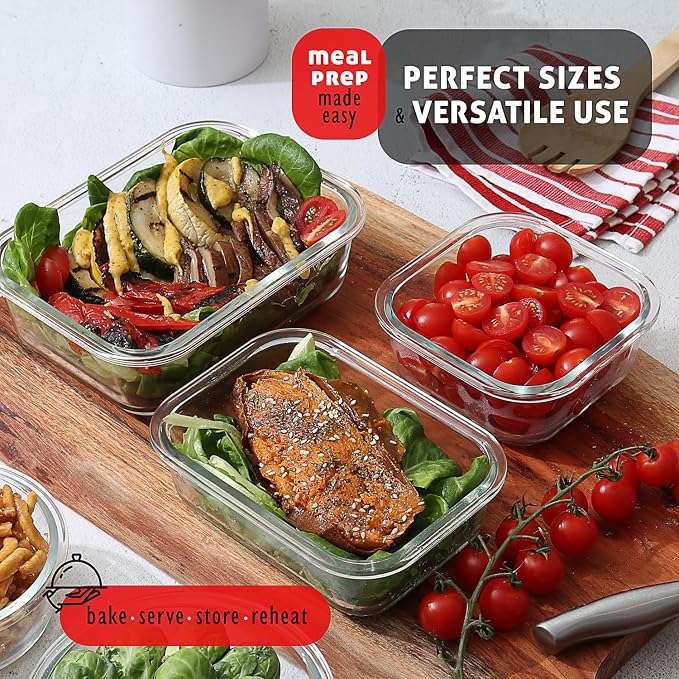 EATEX 16pc Glass Storage Containers with Lids, 8 Glass Food Storage Containers with 8 Airtight Lids for Pantry & Kitchen, Meal Prep Containers for Lunch, Oven Freezer Microwave & Dishwasher Safe - Image 6