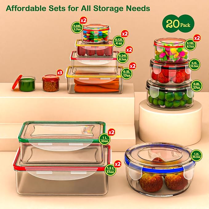 RockBerry 40 PCS Food Storage Containers with Lids (20 Boxes-20 Lids) | Airtight- Plastic Stackable Container for Pantry Kitchen Organization-Microwave Dishwasher,Freezer Safe 100% Leak Proof - Image 2
