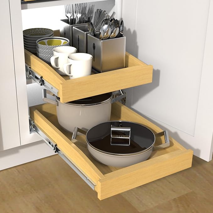 Wooden Pull out Cabinet Organizer 17" W x 21" D x 3.35" H, Heavy Duty Slide Out Drawers Pull-Out Home Organizers for Kitchen Cabinets - Image 6