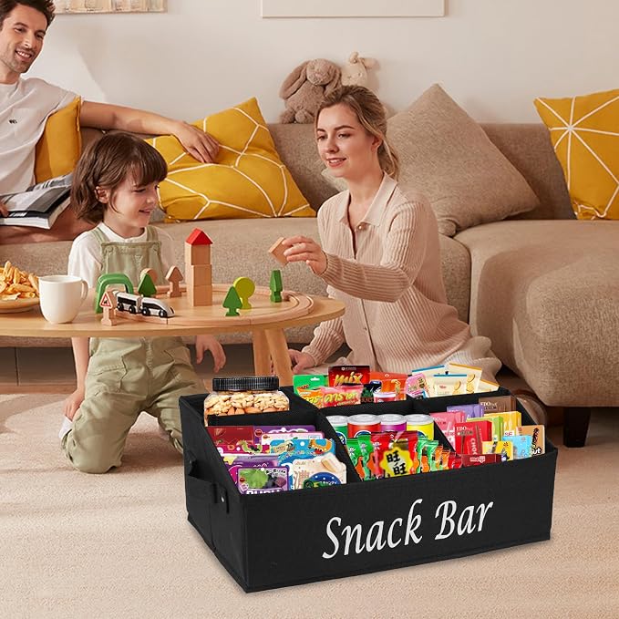 Snack Organizer for Countertop, Fabric Snack Bar Station with Handles, 6 Compartment Container, Black 【Patent Pending】 - Image 4