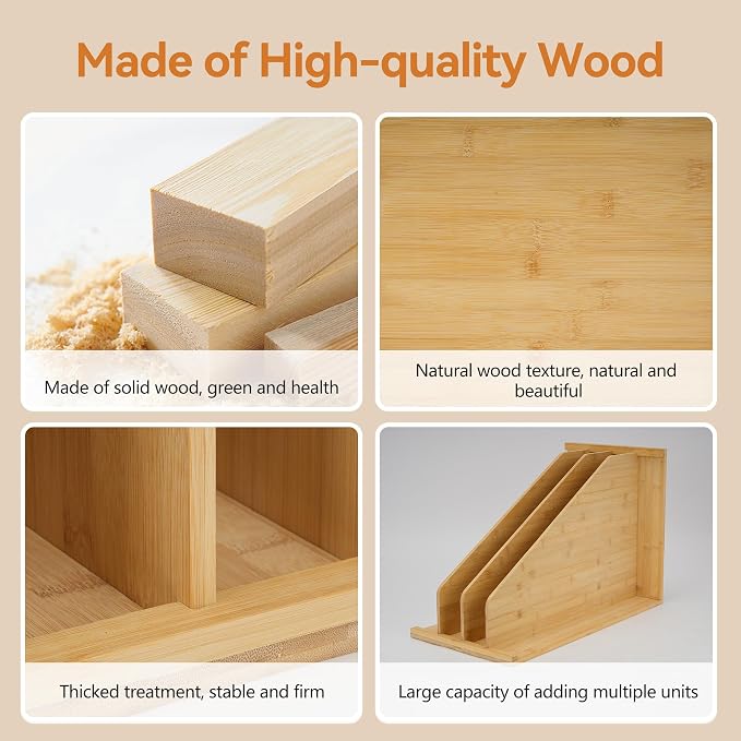 tonchean Wood Tray Dividers for Cabinet with 3 Sections | for Pans, Lids, Pan, Cookie Sheet, Racks Lids, 15.5in(H) x22.5in(D) x11.8in(W) - Image 4